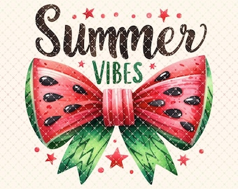 Retro Summer Vibes PNG: Design de sublimação de laço de melancia (download digital)
