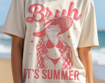 Divertida imagen PNG de una rana veraniega: Diseño de camiseta "Bruh It's Summer" (Descarga digital)