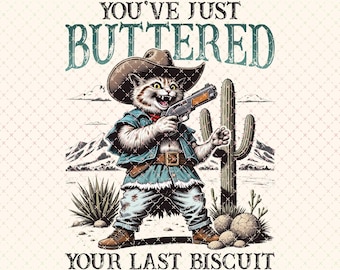 Funny Cowboy Cat PNG: Western T-Shirt Design (Digital Download)