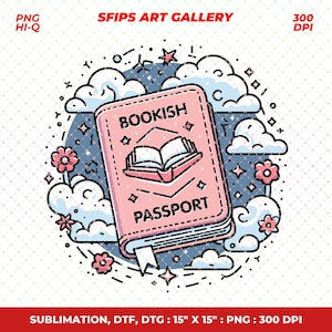 Bookish Passport PNG File: Trendy Artsy Design for Sublimation (Digital Download)