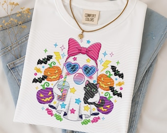 Ghost Halloween PNG, Neon Boo Bow, Sublimation Design (Digital Download)