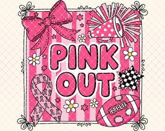 Pink Out PNG, Brustkrebs-Aufklärungs-Fußball jubeln Sublimationsdesign, rosa Band digitaler Download