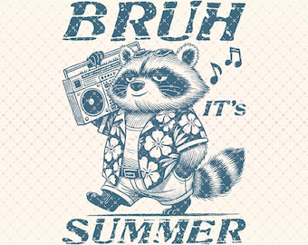 Retro Summer Raccoon PNG: Bruh It's Summer Shirt Design (Digital Download)