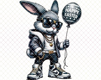 Easter Bunny PNG Clipart: Streetwear Design (Digital Download