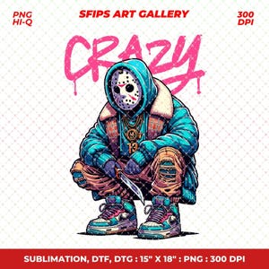 Gangster Jason PNG, Urban Trap Designs, Hiphop Tshirt Designs, Horror Fan Art, Sublimation, Instant Digital Download V.3