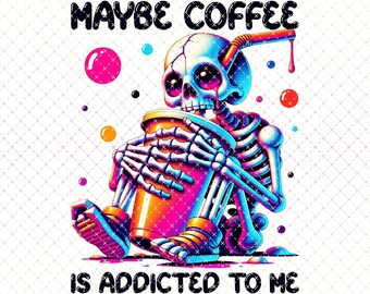 Funny Skeleton Coffee PNG: Varsity Shirt Design (Digital Download)