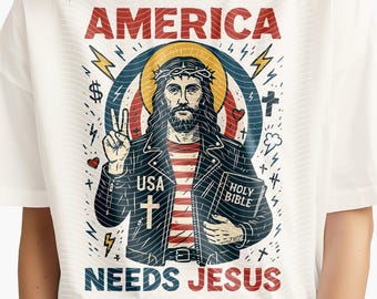 Amerika braucht Jesus PNG: Retro christliches patriotisches Sublimationsdesign (Digitaler Download)