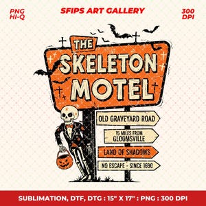 The Skeleton Motel Retro Funny Halloween Shirt PNG, Haunted Mansion Png, Trendy Halloween Png, Horror Png Clipart, Sublimation Design