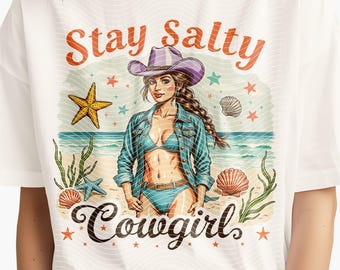 Bleib salzig PNG: Küsten Cowgirl Strand Vibes - Sublimationsdesign (Digitaler Download)