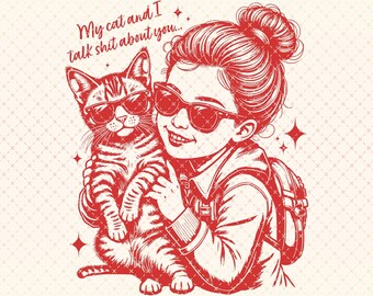 Sassy Cat & Girl Retro Design: SVG PNG Files (Digital Download)