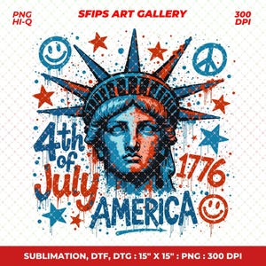 Statue of Liberty 4th of July PNG: Graffiti USA Flag Design (Digital Download)