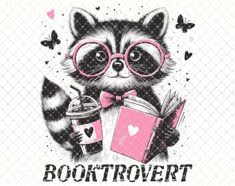 Booktrovert Raccoon PNG: Funny Book Lover Sublimation Design (Digital Download)