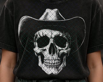 Girly Skull PNG: Western Cowgirl, Grunge Halloween Shirt Design (Digital Download)