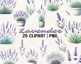 Set di clipart di lavanda ad acquerello: immagini PNG floreali (download digitale 2000x2000px)