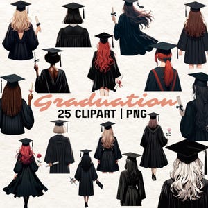 25 Clipart di ragazze laureate / PNG di ragazze laureate / Illustrazioni di laureate / Pacchetto Clipart di laurea / Download immediato