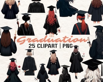 Pacchetto clipart di ragazze laureate: illustrazioni ad acquerello di laureate (download digitale)