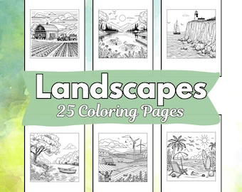 Pagine da colorare di paesaggi: 25 stampe artistiche di paesaggi naturali (download digitale in formato PDF A4)