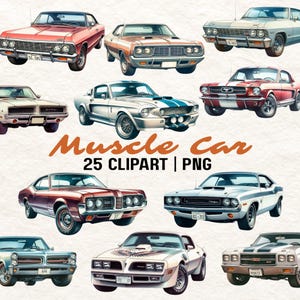25 Muscle Car Clipart | Muscle Car PNG | Car Clip Art | Muscle Car Clip Art | Cars PNG | Muscle Car Illustrations | Watercolor Cars