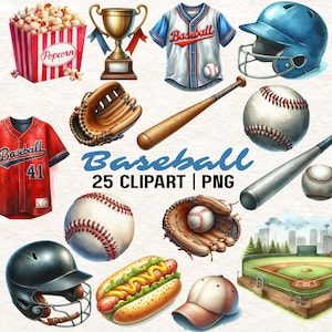 25 Baseball Clipart | Baseball PNG | Sports Clipart | Baseball Watercolor Clipart | Baseball Graphics | Transparent Background