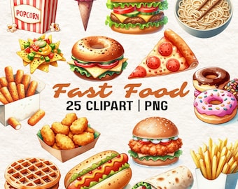 25 Fast Food Clipart | Party Clipart | Fast Food PNG | Party PNG | Junk Food Clipart | Hamburger PNG | Instant Download