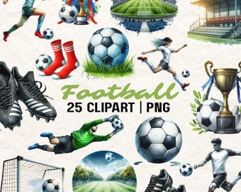 Watercolor Football Clipart: Sports Illustrations (PNG Digital Download)