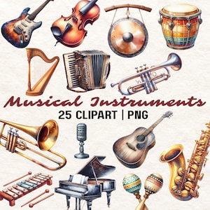 25 muziekinstrument-clipart | Muziek, png-bestand | Muziekclipart | Pianoclipart | Gitaarclipart | Instrument-png-bestand | Transparante achtergrond