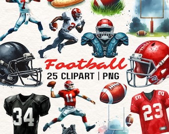 Watercolor American Football Clipart: 25 PNG Graphics (Digital Download)