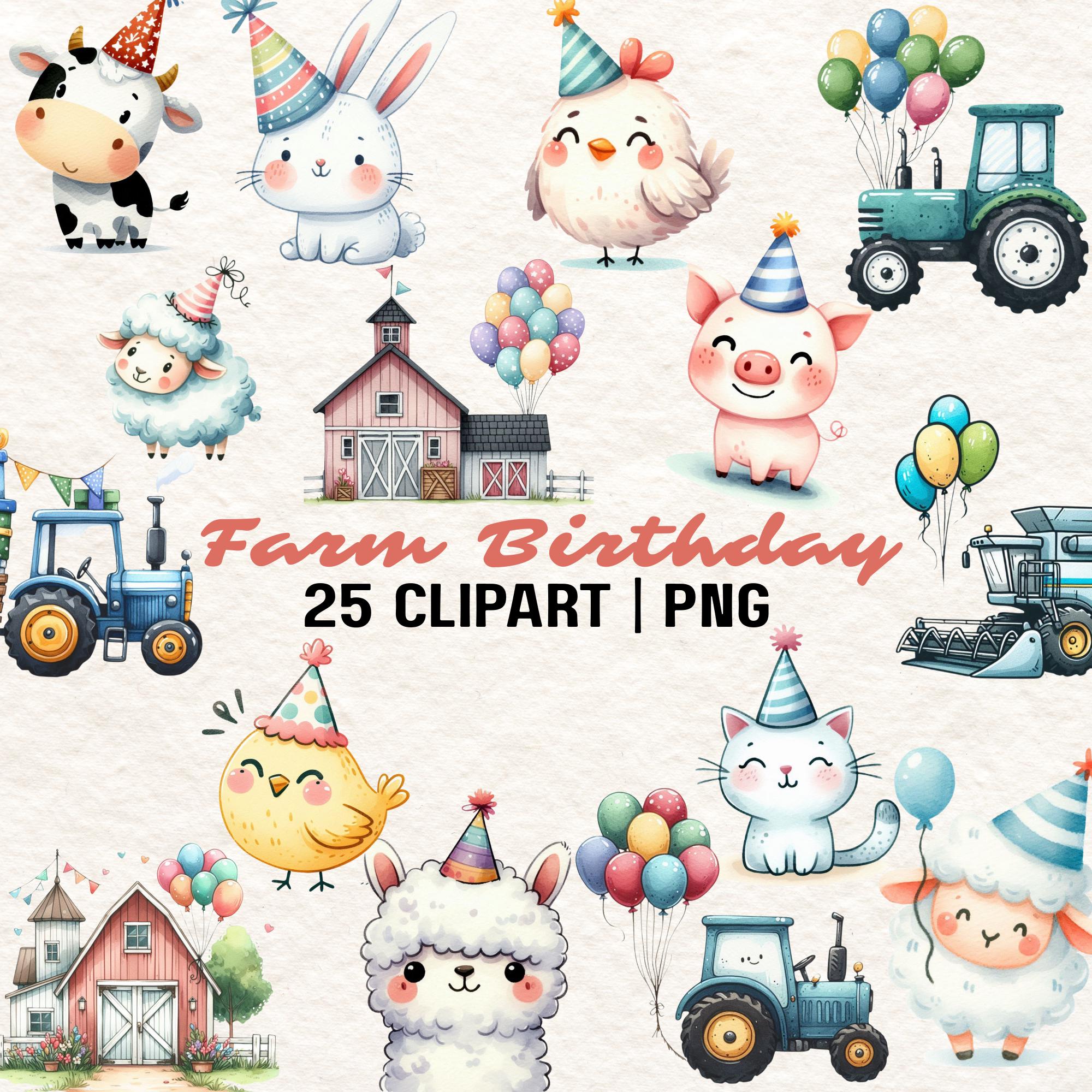 Farm Birthday Watercolor Clipart | 25 PNG Animals (digital Download) - Etsy