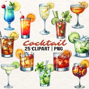 25 Watercolor Cocktail Clipart | Signature Cocktail Clipart | Wedding Cocktails | Drinks Clipart | Alcohol Drinks Clipart | Cocktail PNG
