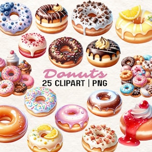 25 Donut Clipart | Donut PNG | Donut Clip Art | Doughnut Clipart | Cake Clip Art | Donuts PNG | Donut Illustrations | Watercolor Donuts
