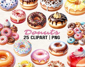 25 Clipart acquerello di ciambelle: illustrazioni PNG (download digitale)