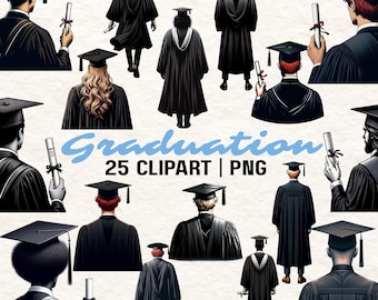 Pacchetto di clipart per laureati: illustrazioni ad acquerello di laureati (download immediato PNG)