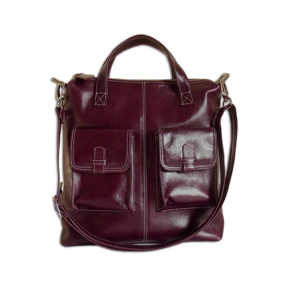 Items similar to Purple leather backpack / handbag / shoulder bag ...