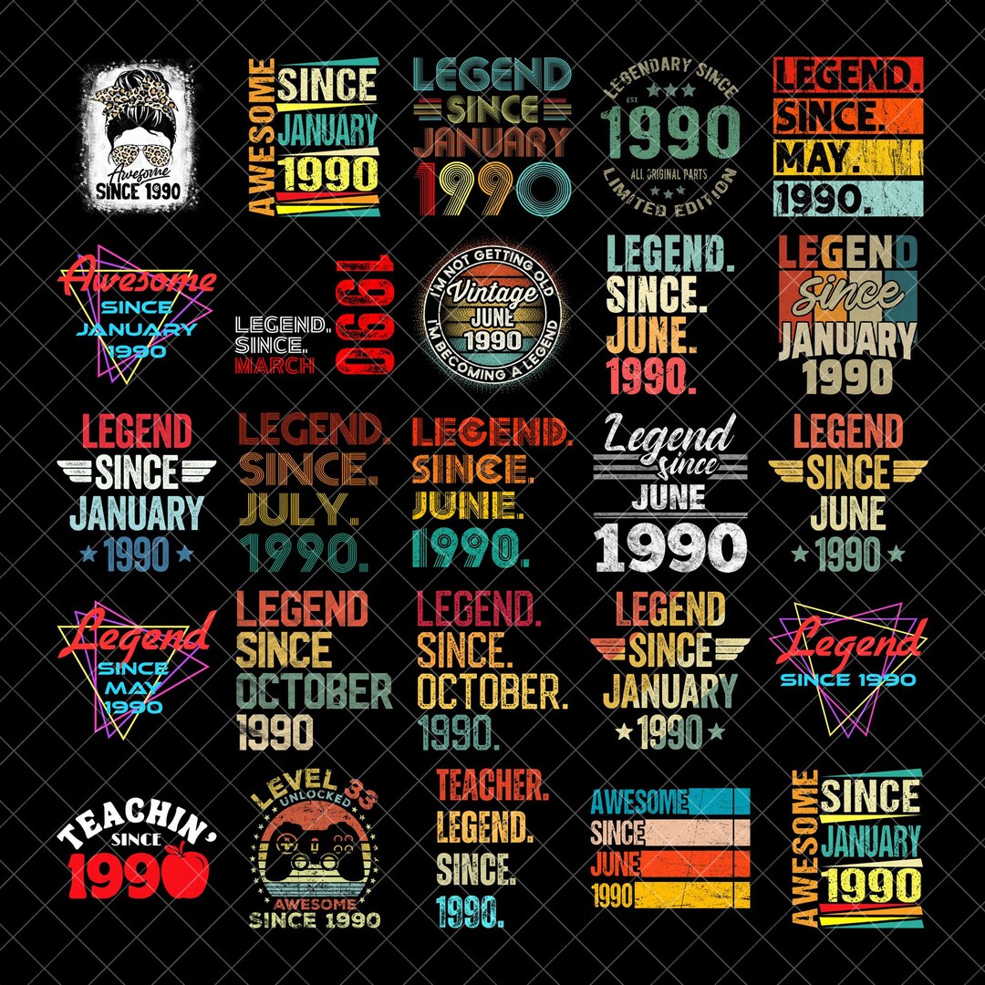 Teaching Legend Since 1990 PNG Bundle, Retro Birthday Sublimation ...