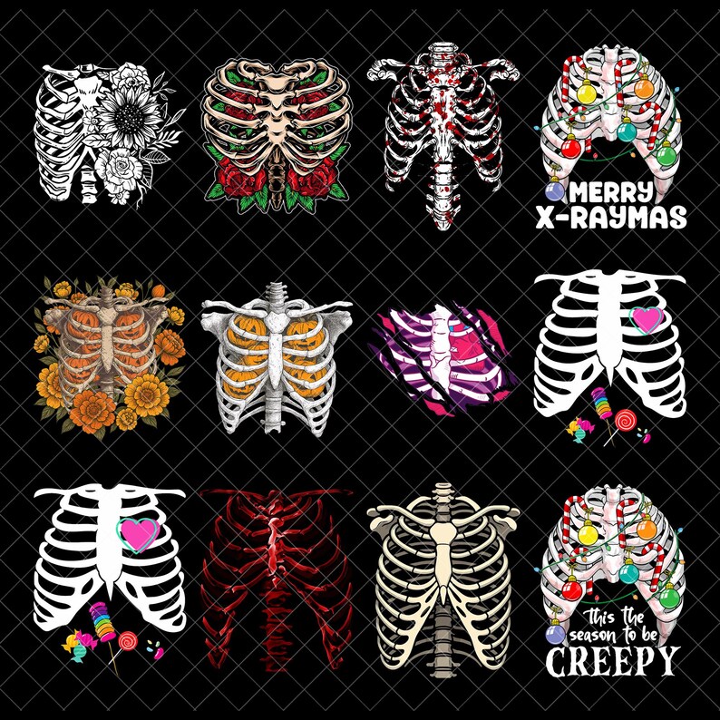 Skeleton Rib Cage PNG Bundle, Creepy Halloween Png, Xray Christmas ...