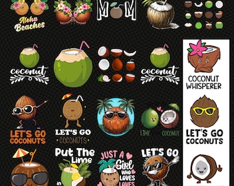 Funny Coconut PNG Bundle, Let’s Go Coconuts Tropical Summer Sublimation Design, Kawaii Coconut Png, Coconut Whisperer PNG Download