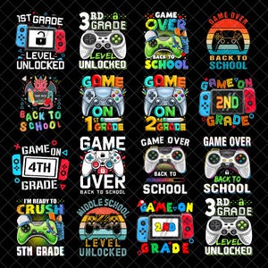 Game over back to school png Bundle , back to school png, school love png, school life png, sublimate designs download