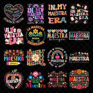 Maestra PNG Bundle, Retro Maestra Word Png, Maestra Teacher Life, Teach Love Inspire, Spanish Teacher, Teacher Appreciation Gift