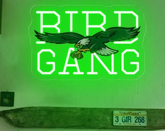 Neon z napisem "Gang Bird", prezent dla kibiców drużyny futbolowej z Filadelfii, neonowy napis w barze, dekoracja ścienna do pokoju gier