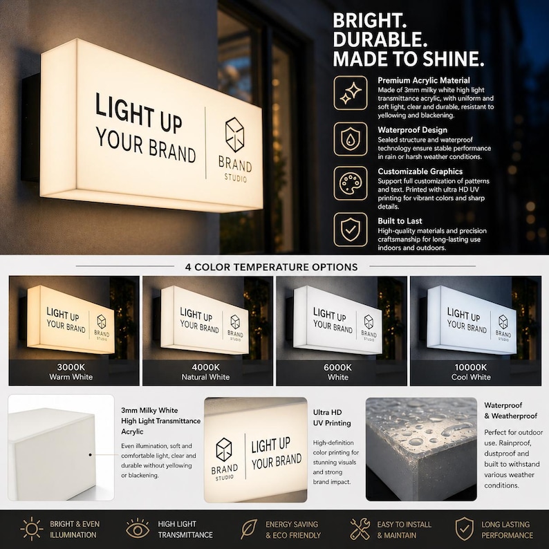 Kundenspezifisches Licht Box-Zeichen, benutzerdefiniertes Logo-Schild für Schaufenster, Geschäfte und kleine Unternehmen, Acryl Business LED-Licht Bild 3