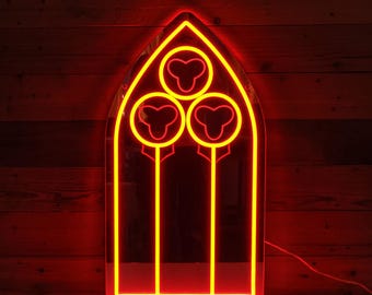 Gotische raamspiegel: acrylneonlicht, middeleeuws woondecoratie