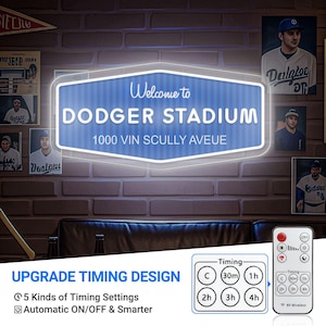 Led-neonbord Dodger Stadium: cadeau honkbalfan, decor mangrot