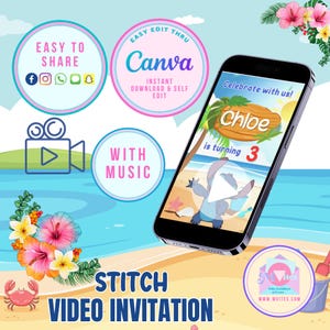 Kids birthday video invitation Aloha Stitch invitation template, Stitch Animated Invitation, Kids Luau Party, Digital Invitation