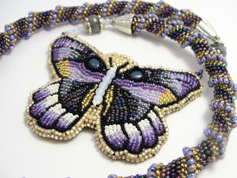 Bead Embroidered Purple Butterfly Necklace Etsy