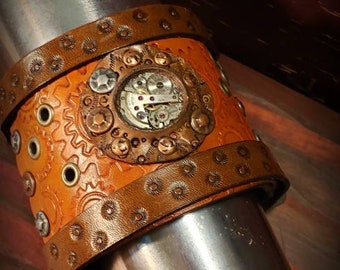 Steampunk brazalete de cuero brazalete grande hecho a mano Larp Cosplay puño OOAK