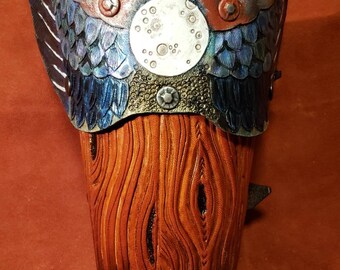 Steampunk leather Bracer (one) Medieval Faeriecore Fantasy Winged Leather Cuff Cosplay Larp Accessory OOAK