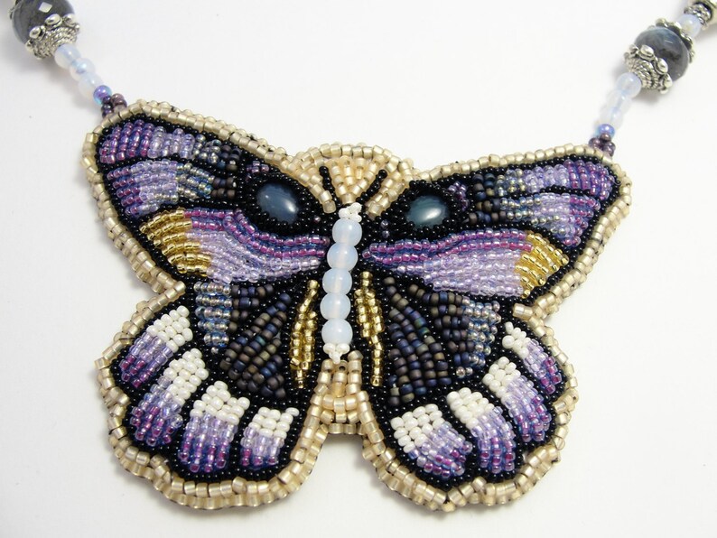 Bead Embroidered Purple Butterfly Necklace Etsy