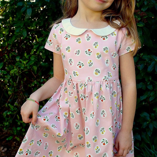 Girls dress pattern, VINTAGE KATE Dress, toddler dress pattern, Peter Pan collar, sewing pattern, instant download PDF, classic style