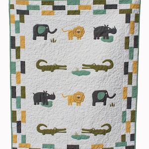 BABY QUILT PATTERN, modern baby boy quilt, instant download, whimsical wild animal appliqués,  &quot;The Baby Wild Quilt&quot;, on sale