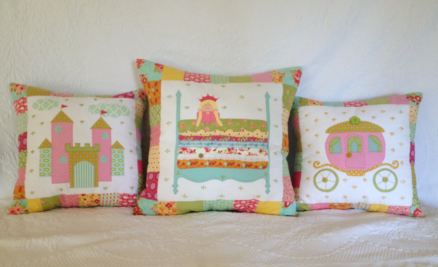 PILLOW PATTERN, Set of 3, Princess Theme, Patchwork and Appliqué, on ...